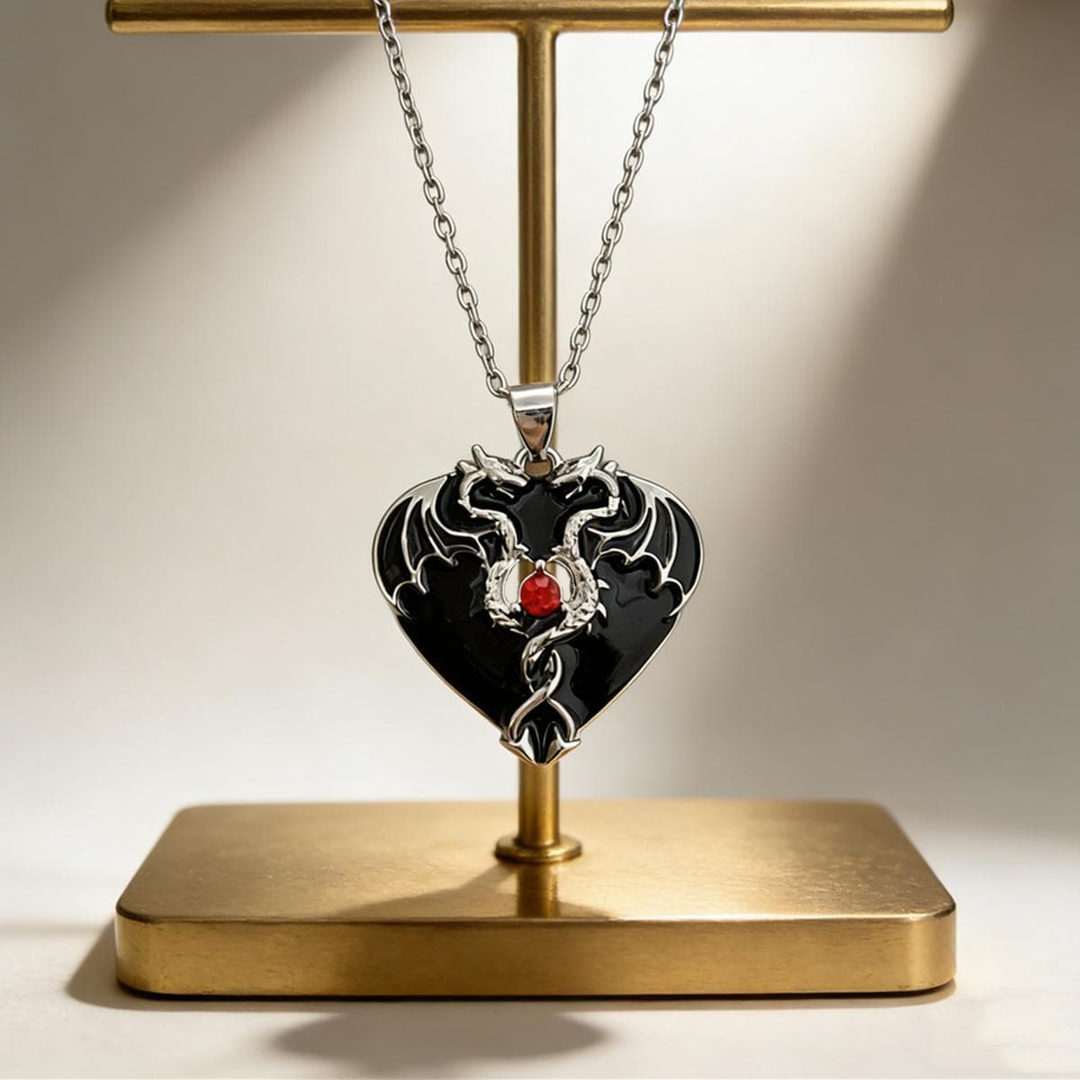 TEMU Dragon Necklace For Women Men - Double Dragon Necklace With Black Heart Pendant Viking Dragon Jewelry: Long Distance Gift For Her Him, Meaningful Father's Day Gifts For Lovers Dragon Enthusiasts