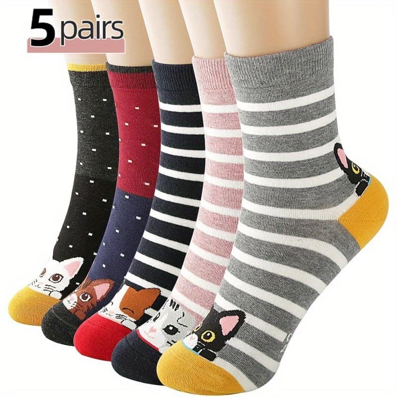 TEMU 5 Pairs Women's Funny Cat Socks Thin Ankle Socks Soft Lightweight Breathable Novelty And Cool Stockings Great Christmas Gifts