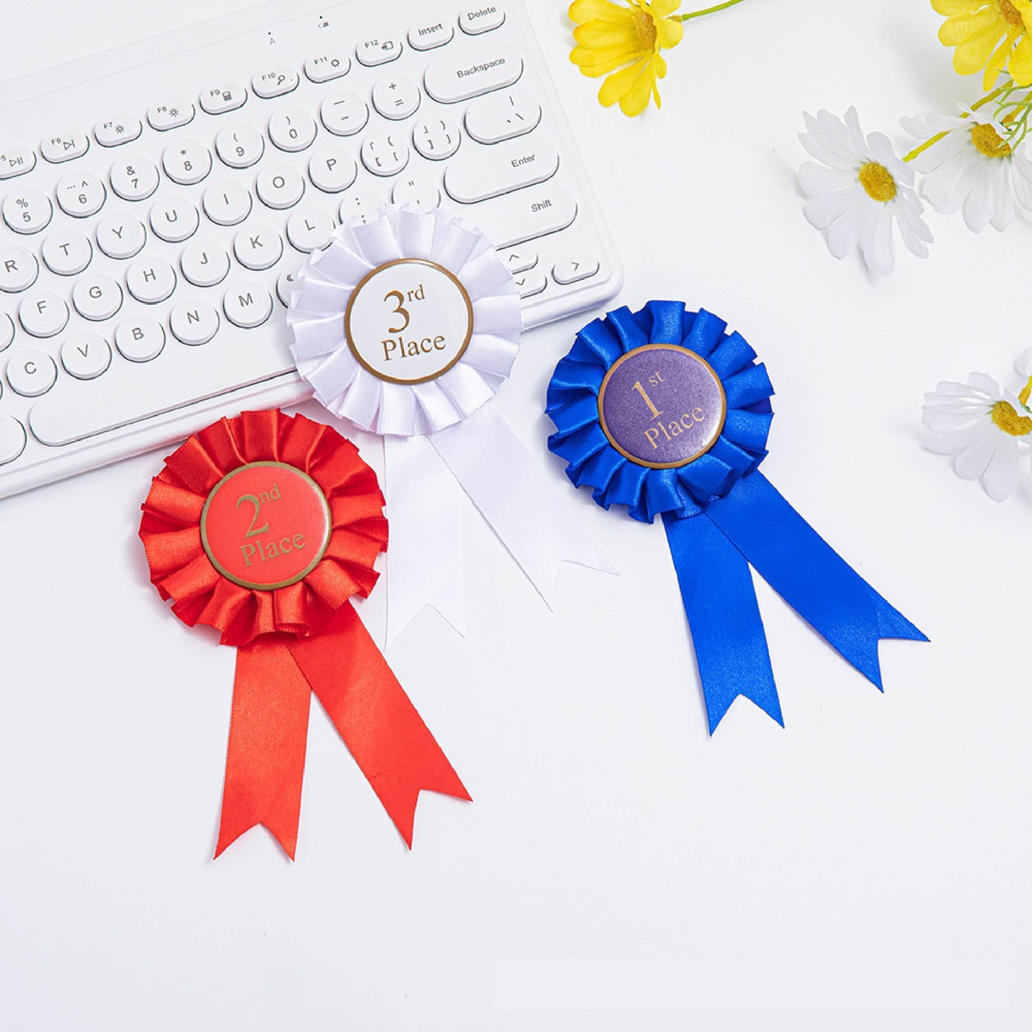TEMU 3 S Satin Ribbon Medals In Blue, Red, And White - 3 Different Colors With , Second , And Third Trophies Featuring Roses Design - Competitions And Sports Events