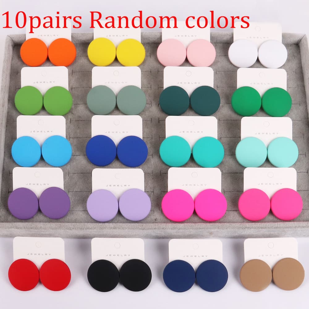 TEMU 10 Pairs Women's Oversized Round Earrings - Multicolor Acrylic Enamel Painted Studs, Hoops For Beach Vacation, Casual Casual Attire, Teacher Graduation (random Colors, Pack) - Year-