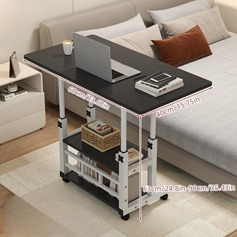 TEMU Multifunctional Folding Table With Wheels, Height Adjustable And Storage Shelf - Suitable For Bedroom, Living Room, And Study. Multifunctional Adjustable .
