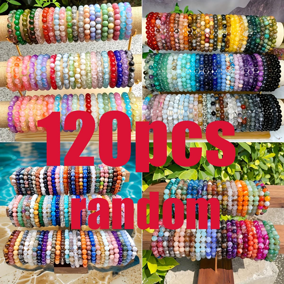 TEMU Multicolour Glass Beaded Wristband Set 120pcs Color Random, Unisex Elastic Handmade Jewelry Bracelets, Casual Daily Decorative Ornament, Party Supplies, Accessories Men And Women