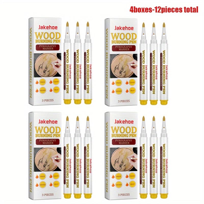 TEMU 12pcs Wood Burning Marker Set - Diy Wooden Coaster, Cutting Board & Branding Pen - Wood Burning Tool Kit For Crafting, Woodworking & Gifts