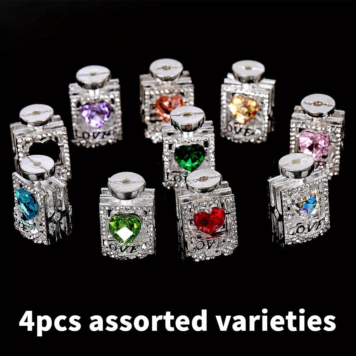 TEMU 4pcs Random Colors Double-sided Heart Perfume Alloy Beads Diy Handmde Crafts Beads Beaded Pen