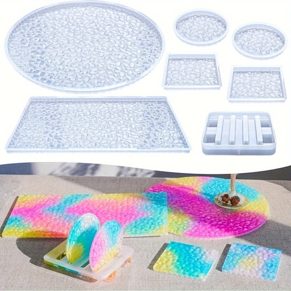 TEMU 7pcs Epoxy Resin Molds Set, Silicone Tray Molds, Round Silicone Coaster Molds, Diamond Bottom Resin Casting Molds, Silicone Molds For Resin Coaster Tray Home Decor