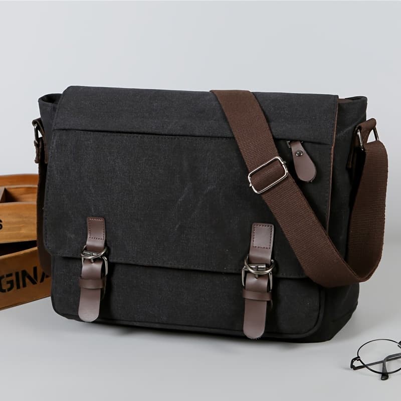 TEMU Vintage Canvas Bag Men's Business Travel Bag College Backpack Large Capacity Shoulder Bag Casual Crossbody Bag Men's Bag-b