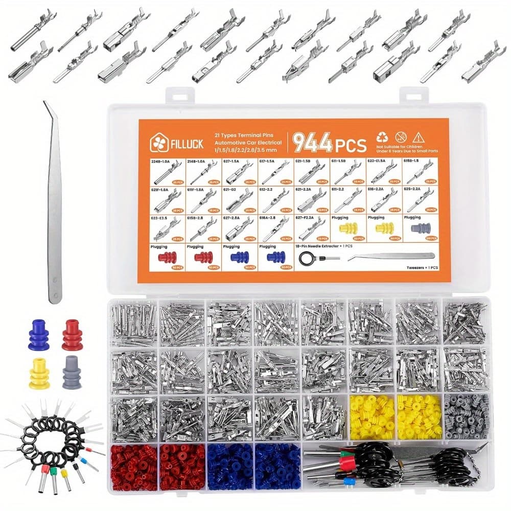 TEMU 944pcs Automotive Crimp Terminal Pin Kit - 21-size Non-insulated Male/female Connectors (1-3.5mm) W/ Removal Tool And Storage Case For Car Wiring, Motorcycles, Electronics
