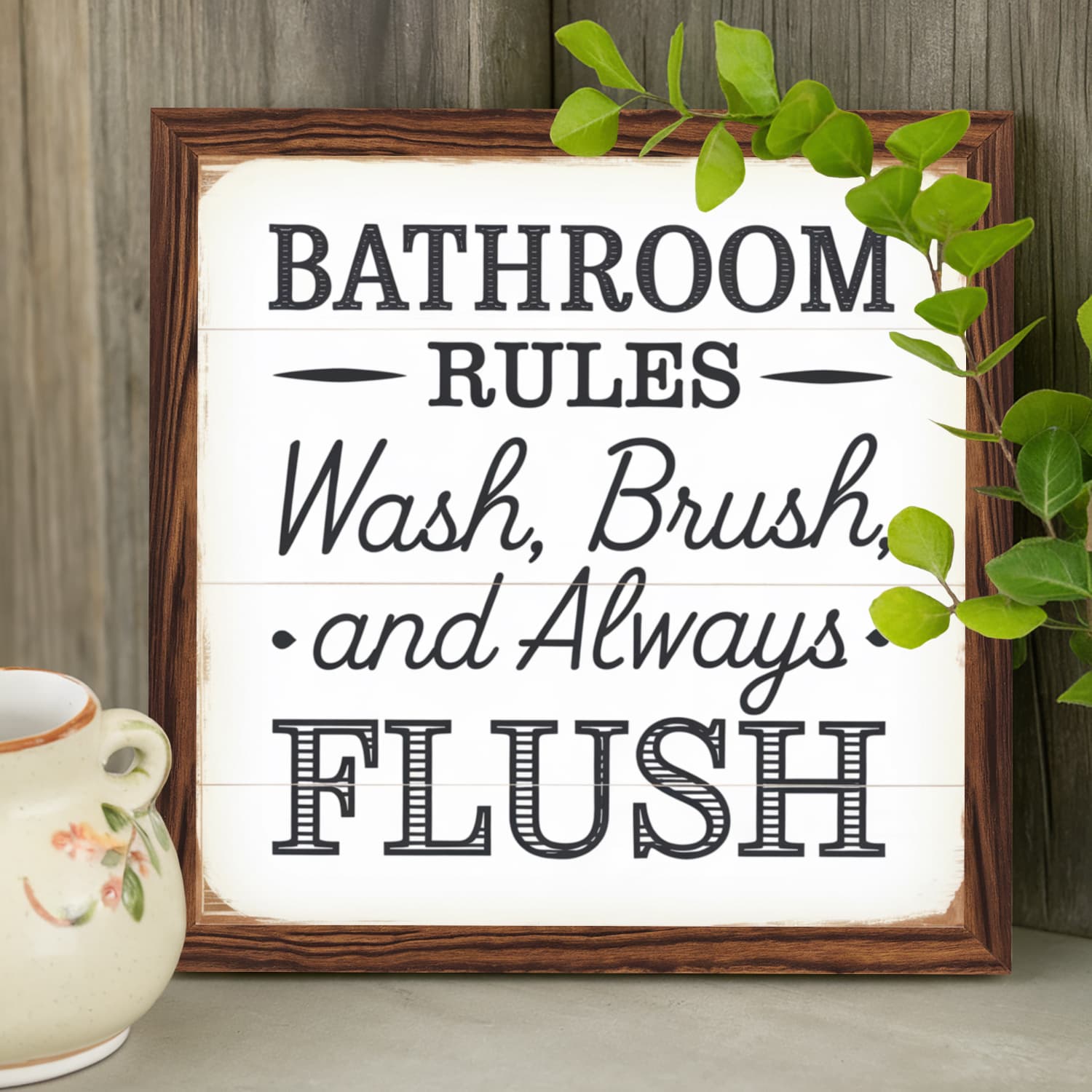 TEMU 2d Flat, 2d Flat, 1pc 1pc, Bathroom : Clean, Brush, And Flush Wooden Framed Sign For Bathroom Decor, Gift For Bathroom, Hot Tub Wall Art, Motivational Gift , 8x8 Inch