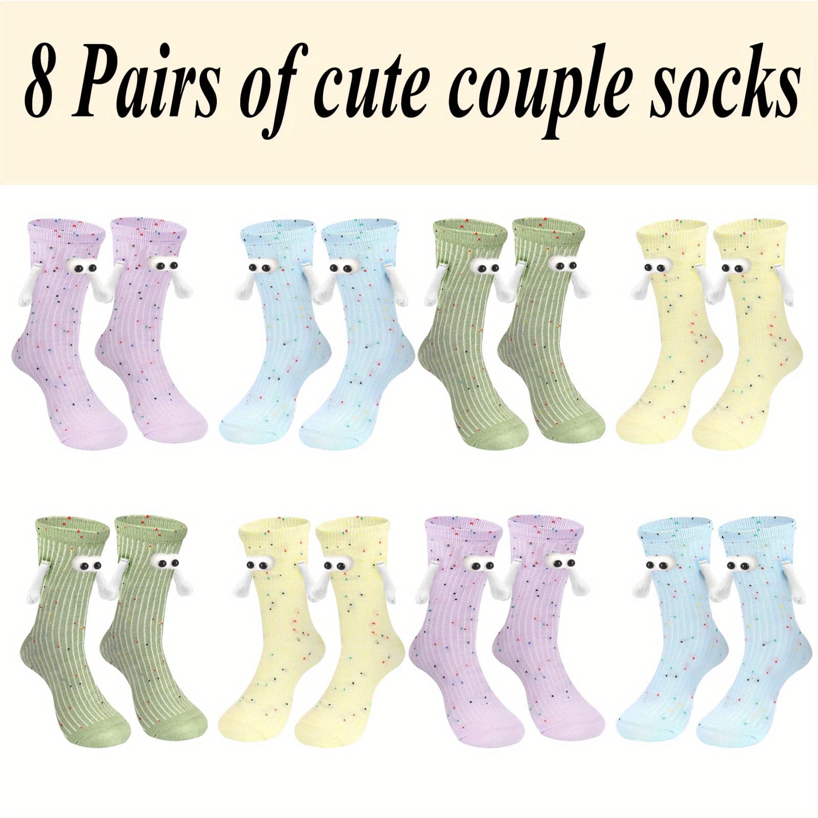 TEMU 8 Pairs Of Fun Couple Socks, Magnetic Cute Hand-holding Socks, Fashionable And Cute, Suitable For , Dating, Walking, Soft And Elastic, Comfortable And Sweat-absorbent