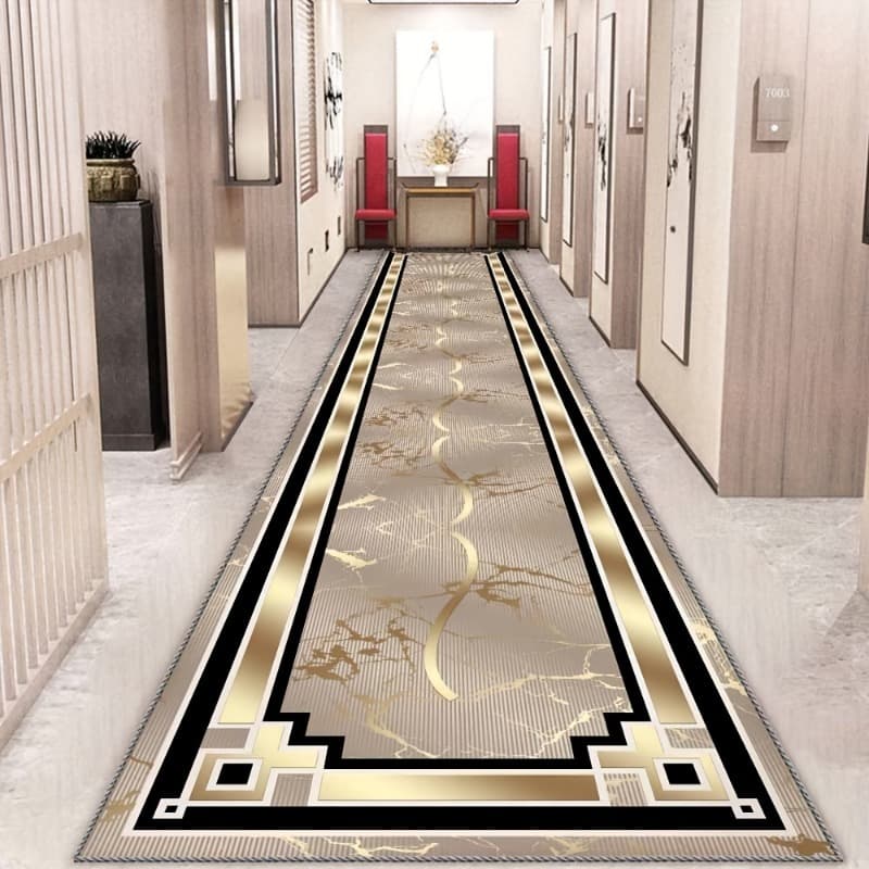 TEMU 1pc Luxury Golden Geometric Running Mat - Soft Polyester Material, Non-slip, Suitable For Kitchen, Hallway, Stairs, Living Room, Dining Area, Decor, Design, Kitchen Carpet