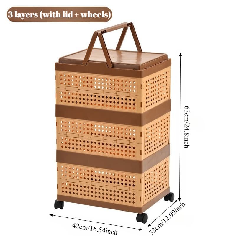 TEMU Collapsible Storage Bins With Lids & Wheels, Stackable Plastic Storage Containers With Magnetic Doors, Foldable Organizer For Clothes,, Closet, Bedroom, Shelf Baskets