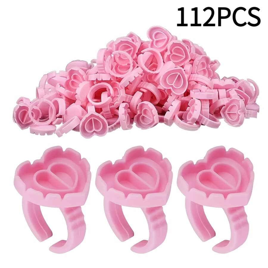 TEMU Approximately 32pcs/112pcs Pack Disposable Plastic Eyelash Flower Glue Rings Eyelash Extension Flower Holder Cup(heart-shaped- Pink)