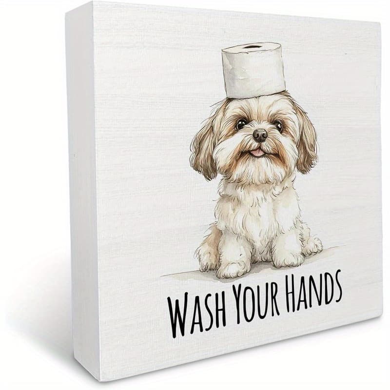 TEMU 2d Flat, Cute Shih Tzu Dog Sign Suitable For Dog Lovers - Adorable Shih Tzu Face Wooden Plaque, Desk/shelf/bathroom Decor, Artificial Block, Gift For Women, Compact 5x5 Inch, 2d Flat
