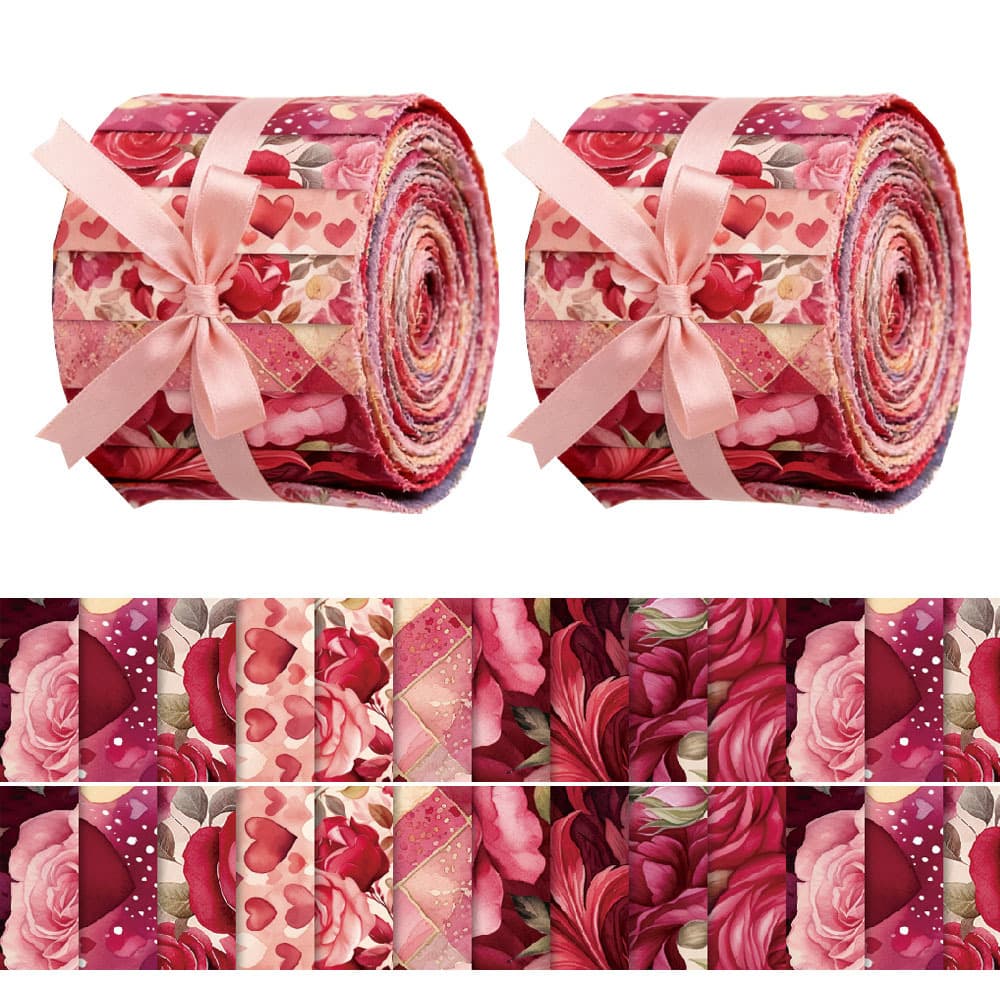 TEMU 40pcs (6.5 * 50cm/2.55 * 19.7inch) Red Rose Theme Fabric Printed Fabric, Handmade Fabric - Used For , Cutting, Handmade , Gift Packaging