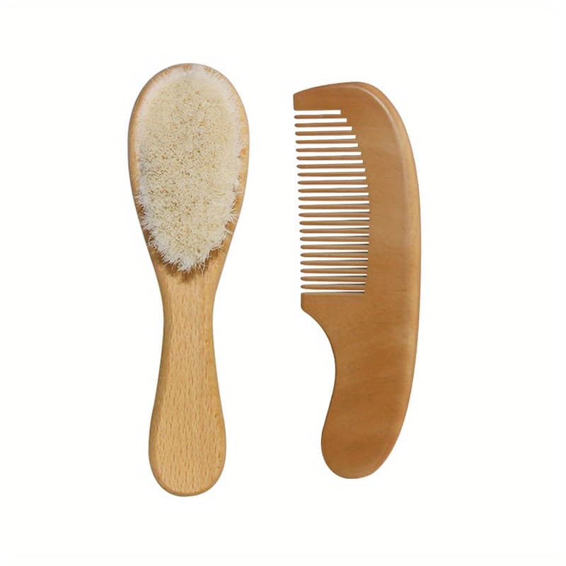 TEMU 2pcs Wooden Hair Brush And Comb, Massage Comb, Wooden Handle Bath Brush Suitable For Home Or Travel Use