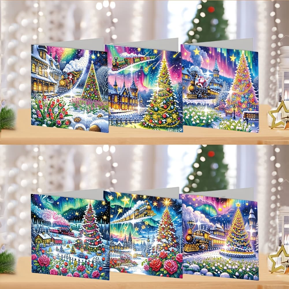 TEMU 6pcs Set, Diamond Painting Craft Kit, Christmas-themed Greeting Cards, Of And Wishes, Holiday Exchange Cards