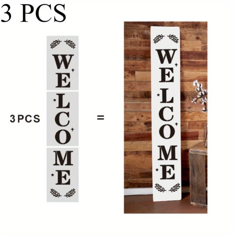 TEMU 3pcs Set Of Large Size Welcome Cut-out Material Door Sign Templates, Washable And Reusable, Suitable For Wood, Fabric, Paper, Walls, Canvas And Floors For Crafts