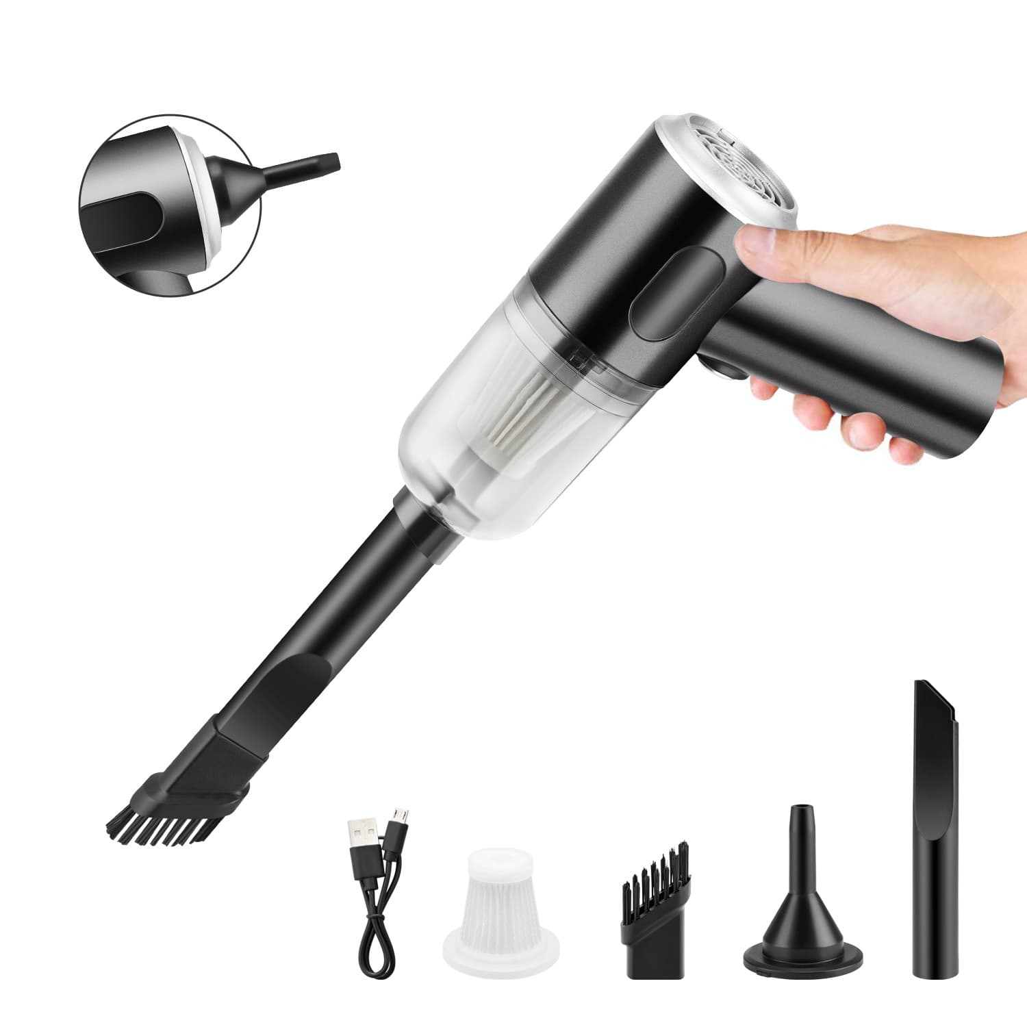 TEMU A Portable Cordless Handheld Vacuum Cleaner Featuring Blowing And Suction Capabilities, Side Brushes, That Prevents Hair Tangling, Operates At A Level Of 40db, And Offers A Of 4.5kpa