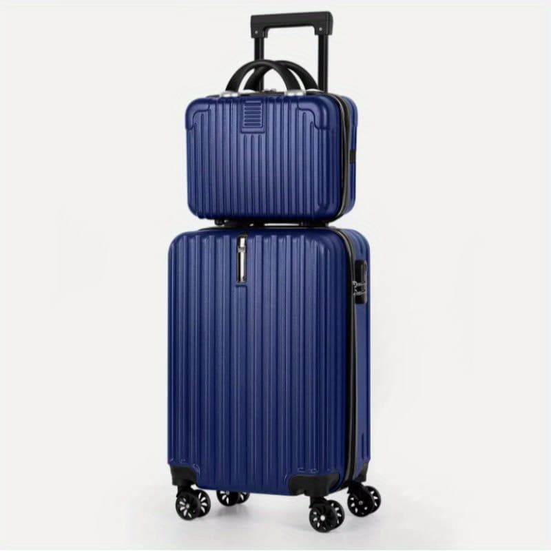 TEMU 2pcs Airline Approved Carry-on Luggage Set Suitable For -20"+14" Hard Shell Abs+pc Suitcase With Tsa, Spinner Wheels & Hook Attachment - 20” & 14” Blue Airplane Travel Case (airport Approved)