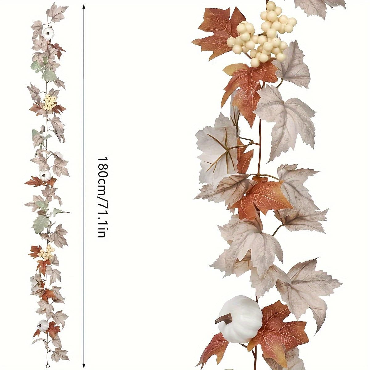 TEMU 1 Fall Pumpkin Wreath, 71.1 Inch Maple Pumpkin Berry Vine Wreath With Pumpkin Maple Wreath, Elegant Style, Perfect For Weddings, Thanksgiving Tables, Farmhouse Decorations