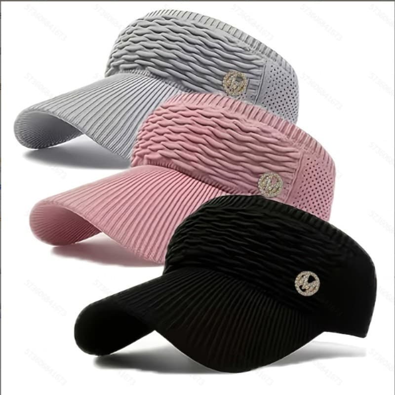 TEMU 3pcs Women' Rhinestone Visor Baseball - Lightweight Pleated With Empty Top, Suitable For Running, Hiking, Driving, Beach | Spring/summer Outdoor Hats For Daily Wear, Casual &