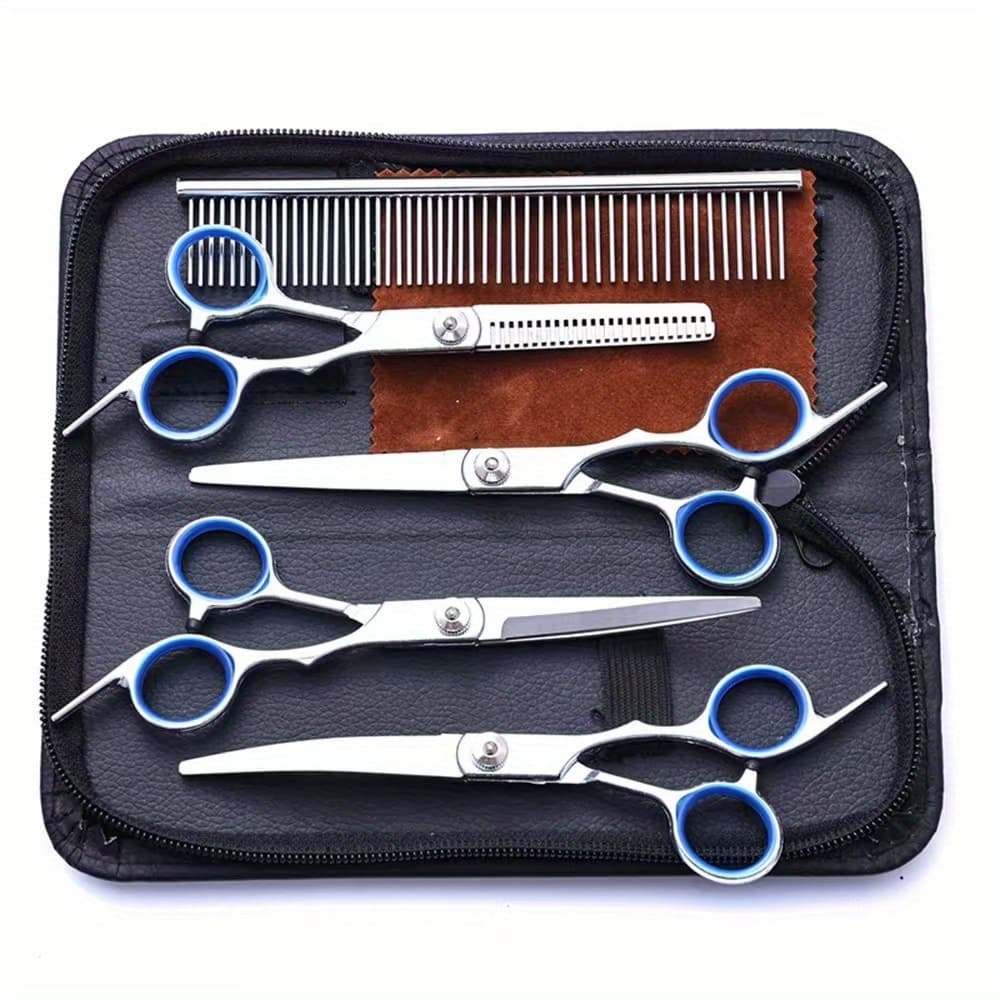 TEMU 7-pack Dog Grooming Scissors Round Head Stainless Steel Downward Curved Scissors Thinning Scissors