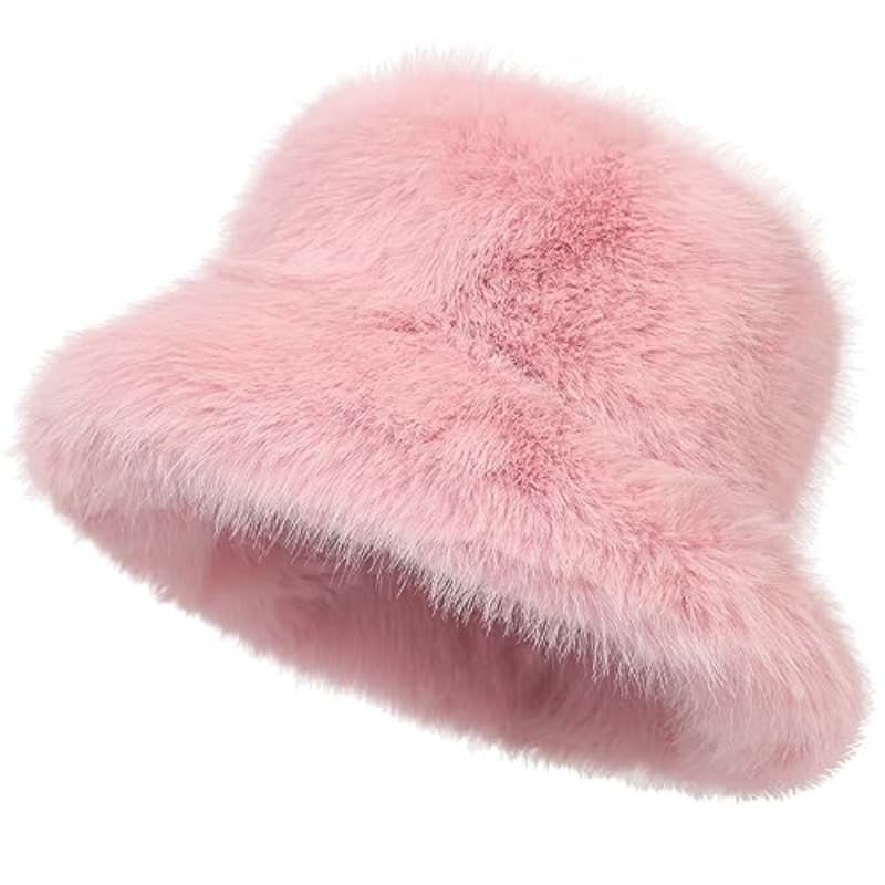 TEMU Women's Fuzzy Wide Brim Faux Fur Bucket Hat Fisherman