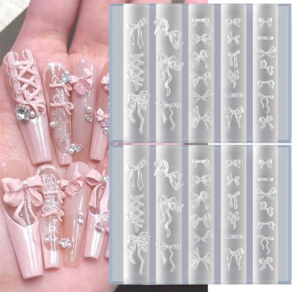 TEMU 2pcs Bowknot Silicone Nail Molds, 3d Gel Nail Art Sculpture Bow Mold Diy Bow Charms For Nails Design Silicone Molds Cute Bows Nail Template Stencils Reusable Manicure Carved Mould Resin Mold