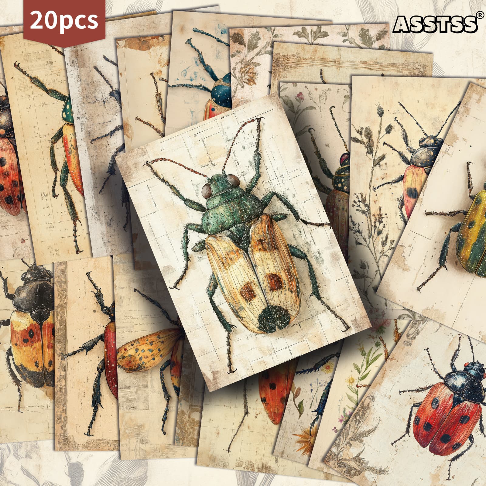 TEMU 20-pack Asstss Vintage Insect Portraits Postcards | 4x6 Inches Retro Junk Journal Supplies Paper, Scrapbooking Supplies, Collectible Decorative Painting Cards For Scrapbooking & Crafting
