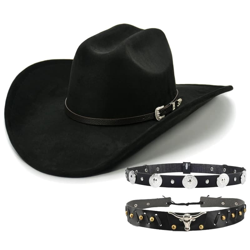 TEMU 1pc Cowboy Hat Western Hat Set, Unisex Hat And 3pcs Hat Chains, Adjustable Strap And Metal , Suitable For Western Style Clothing Parties, Cowboy Competitions, Theme Events - Men's Gifts