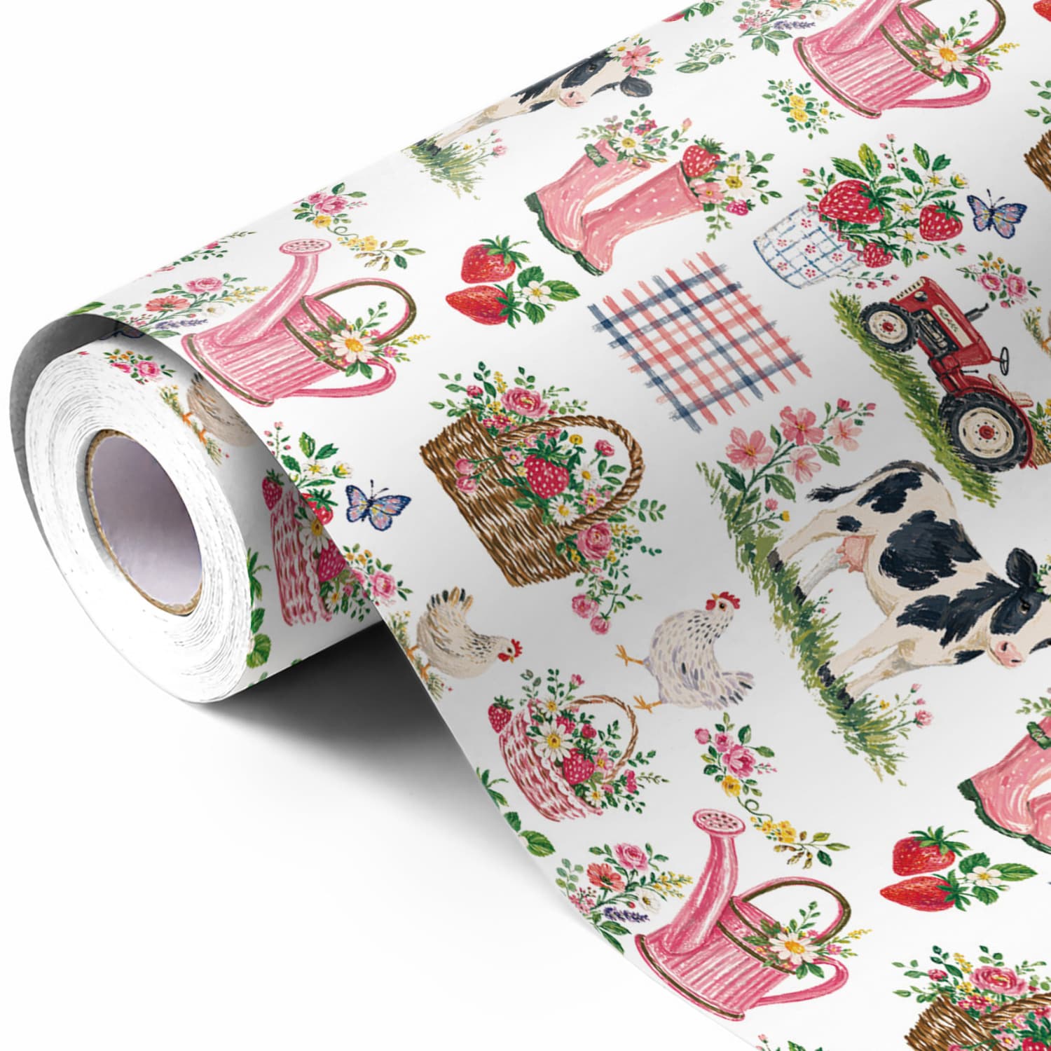 TEMU Wrapping Paper Roll – Cute Cows, Chickens And Strawberries Design, Gift Wrap For Birthdays, Holidays And Country-themed Parties
