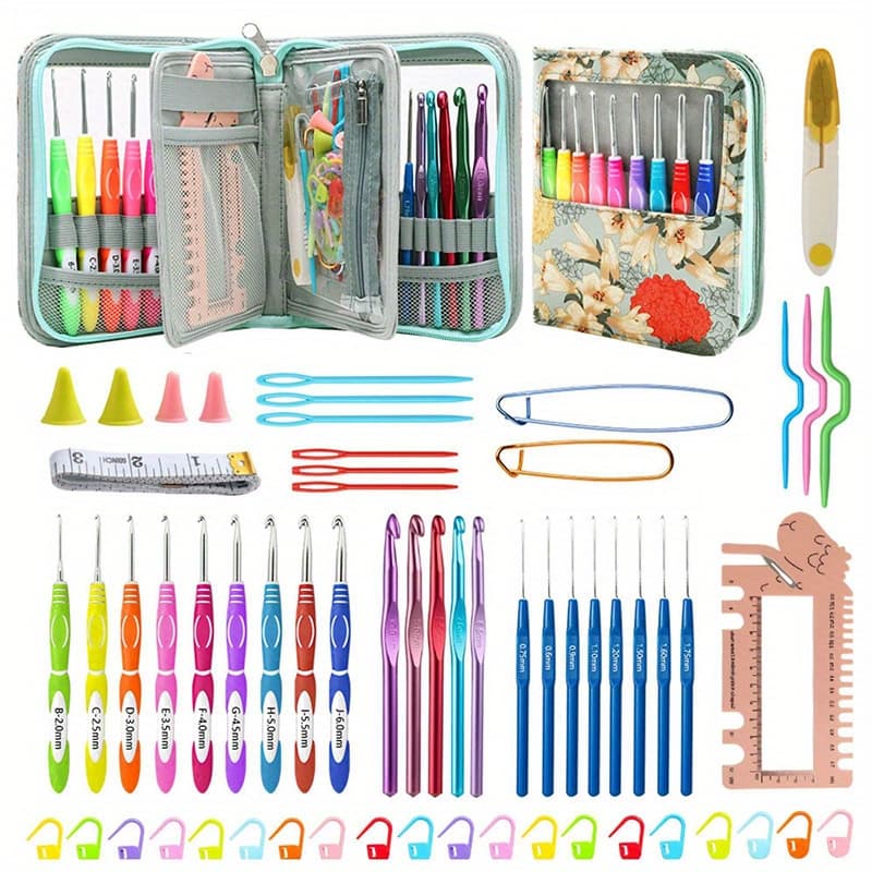 TEMU Beginner Crochet Yarn Crochet Material Package, Yarn Hand Knitting Tool Set, Beginner Colored Soft Handle Aluminum Package Material Package