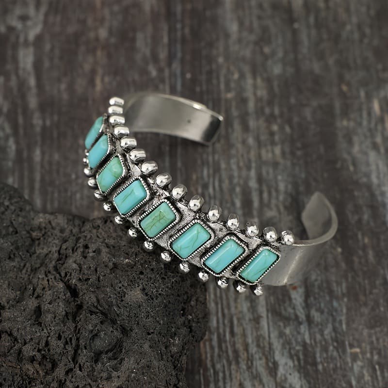 TEMU Retro Western Cuff Bracelet Set - And With Genuine Turquoise Stones - Collection For Style