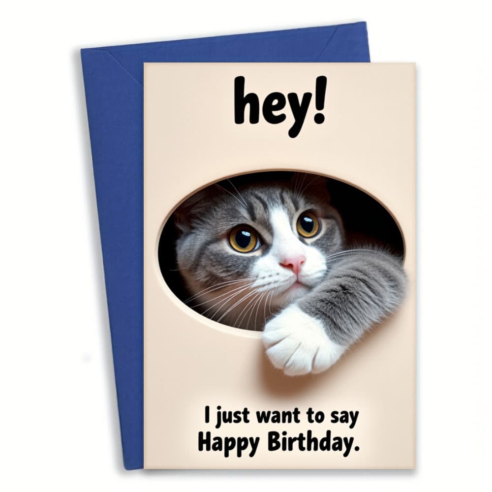 TEMU 1pc Card With Envelope Birthday Cat Print Hey Happy Birthday Card For Birthday Wedding Thanksgiving Celebration