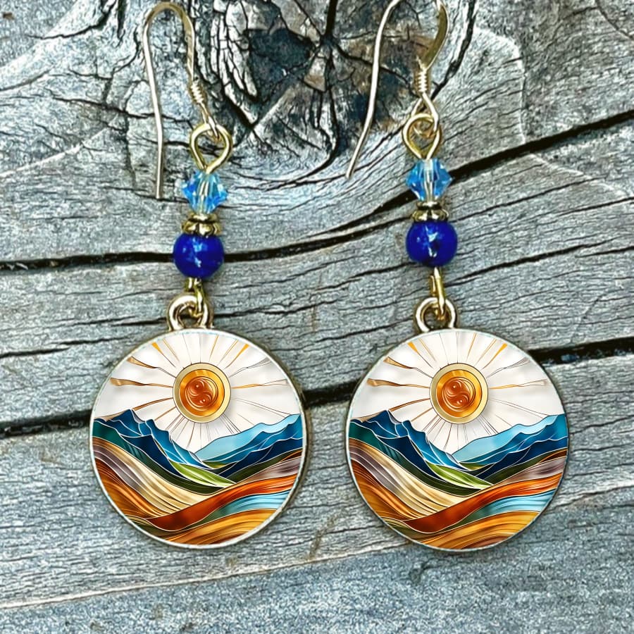 TEMU 2pcs Sun Earrings Mountain Earrings Nature Earrings Landscape Earrings Pendant Earrings Wave Earrings Jewelry Accessories Unique Jewelry Christmas Gifts Everyday Gifts Autumn Gifts