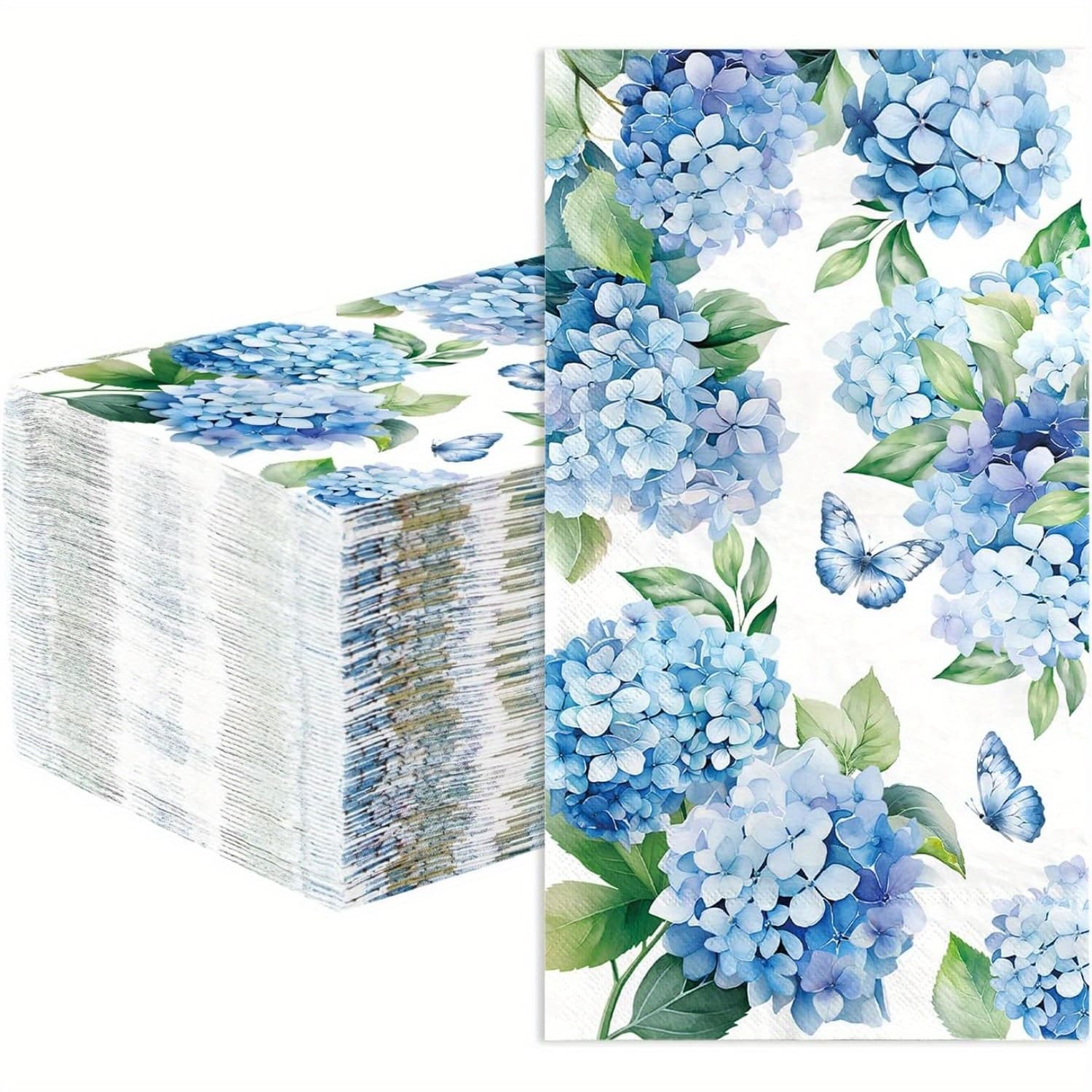 TEMU 20pcs Hydrangea Paper Napkins 2 Ply Watercolor Blue Floral Disposable Absorbent Hand Towels Spring Guest Napkins For Seasonal Wedding Lunch Dinner Bathroom Kitchen Supplies Decorations