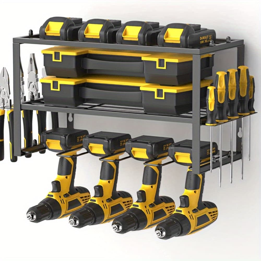 TEMU 4/ 6/ 8 Drill Holder Power Tool Organizer - Heavy Duty Drill Holder Shelf - 3 Layers Wall Mounted Storage Rack With 4 Holders For Cordless Drills