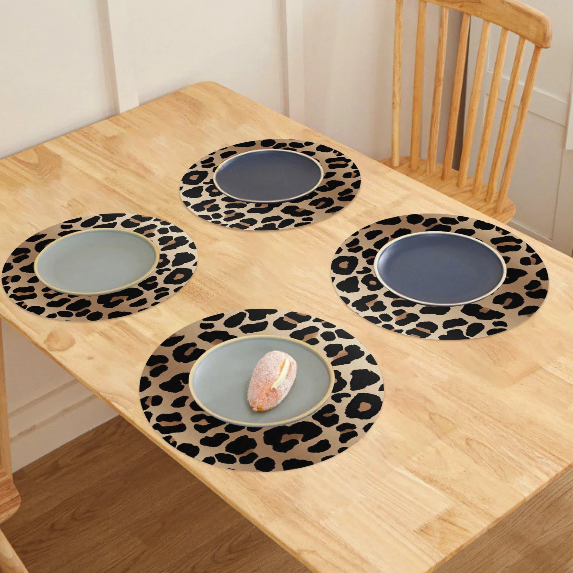 TEMU 4 Leopard Print Round Placemats, Round Table Mats Home Decor Non-slip Washable Placemats Suitable Daily Banquet Party Table Decoration 15inch