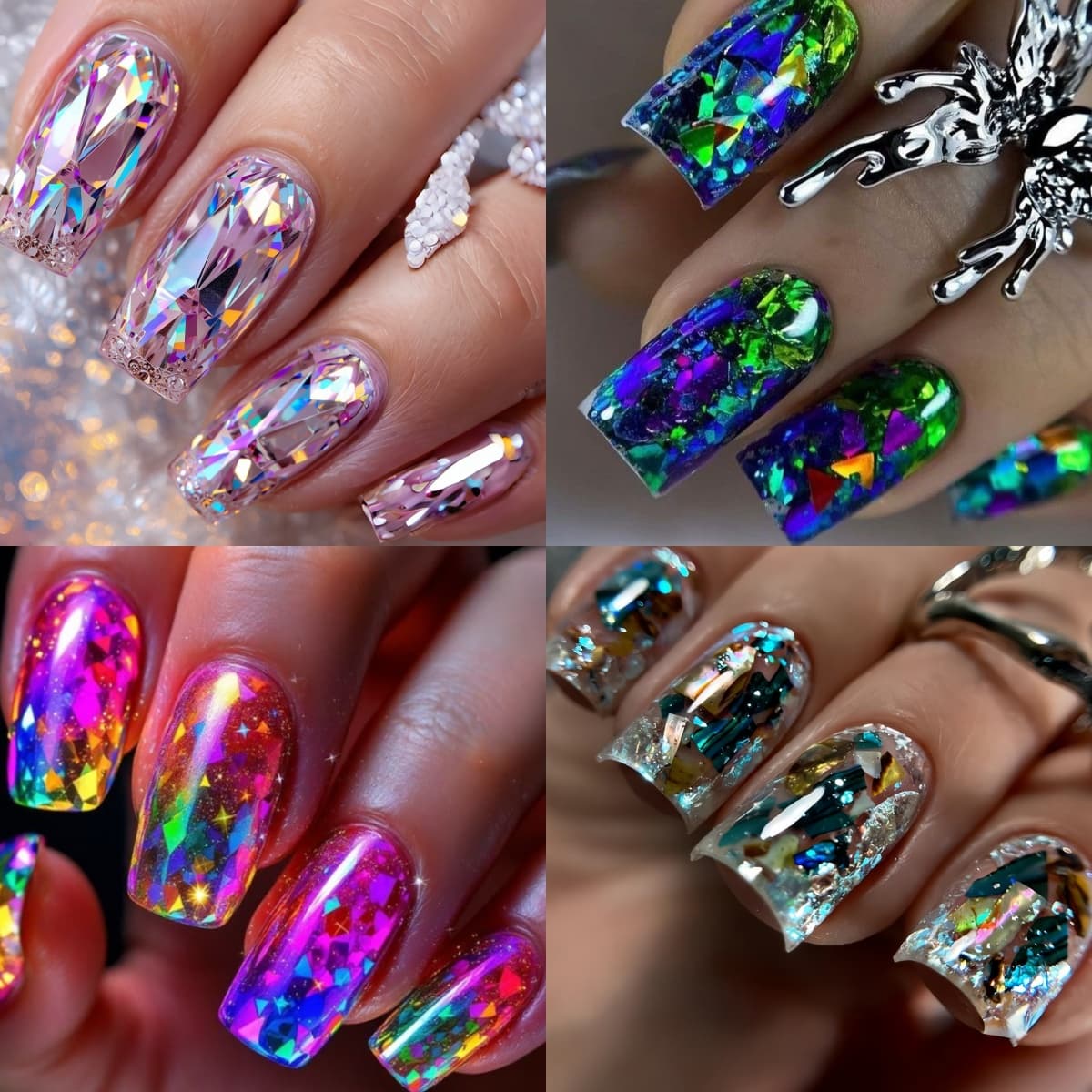 TEMU 96pcs Iridescent - Nails Suitable For Women - & Blue & Match Long Square Fake Nails With Glossy, Reusable Detachable False Nails For Parties, Weddings, Daily Wear, Application