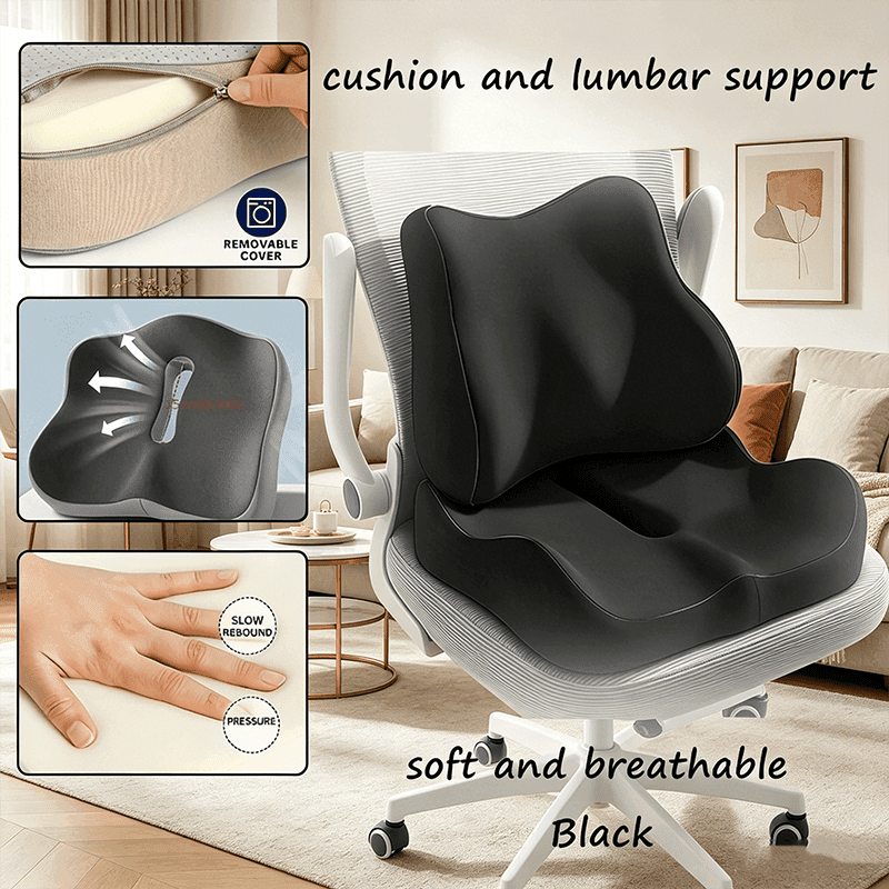 TEMU Ergonomic Memory Foam Seat Cushion Lumbar Support Pillow, Breathable Car Seat Padding, Office Chair Cushion, Soft, Breathable, Non-slip, Detachable Design, Suitable For Office, Car, Wheelchair