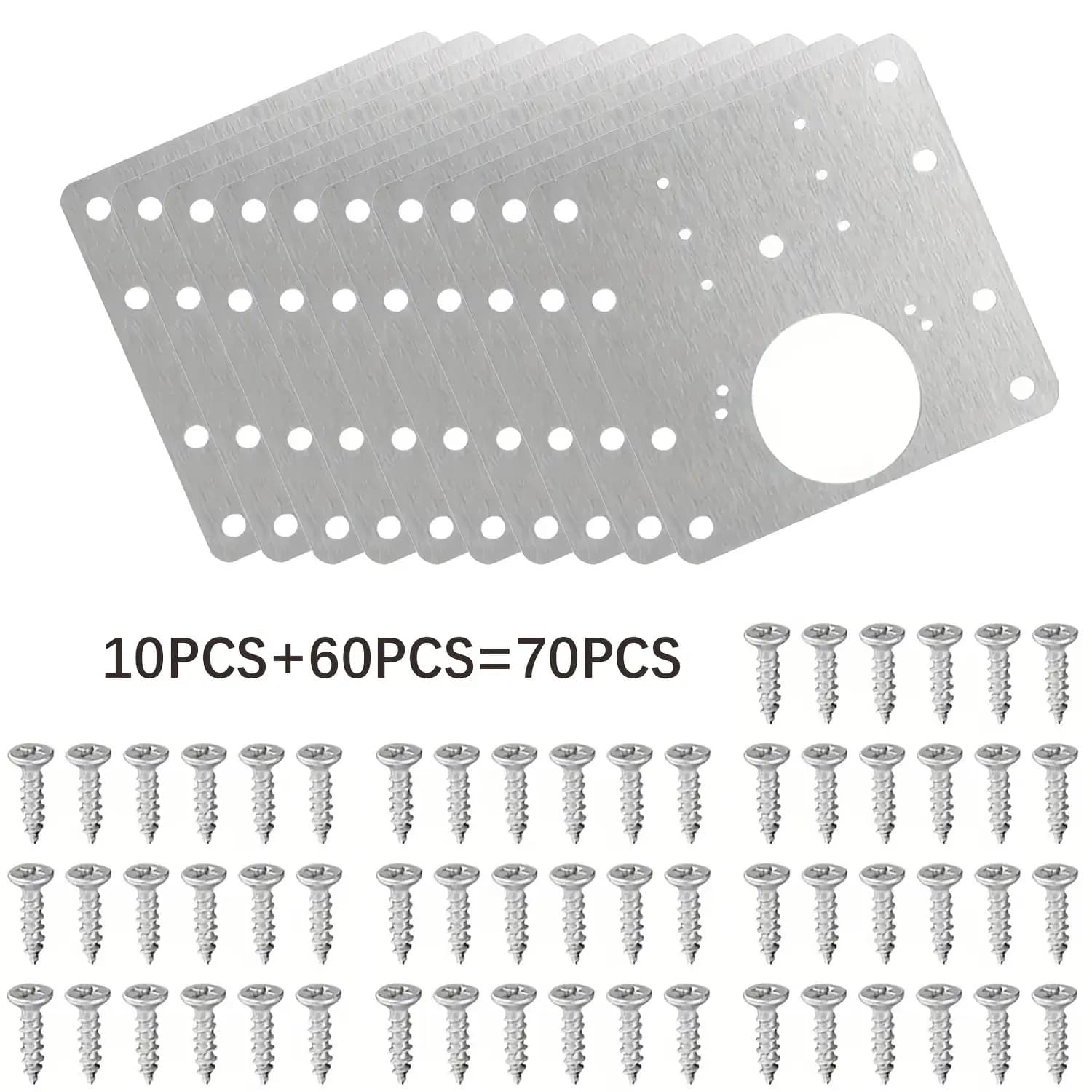 TEMU 70pcs Set Polished Stainless Steel Cabinet Hinge Repair Plate With Screws, Door Hinges Fix Bracket Kit For And Reinforcement Of Cabinet Doors