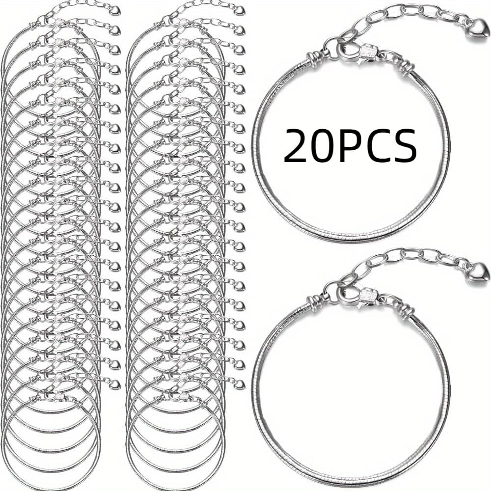 TEMU Set Of 20pcs Of Stylish Snake Chain Bracelets For Women, Featuring Adjustable Designs -themed Lobster Clasp Pendants And Extension Chains, Perfect For Jewelry Crafting