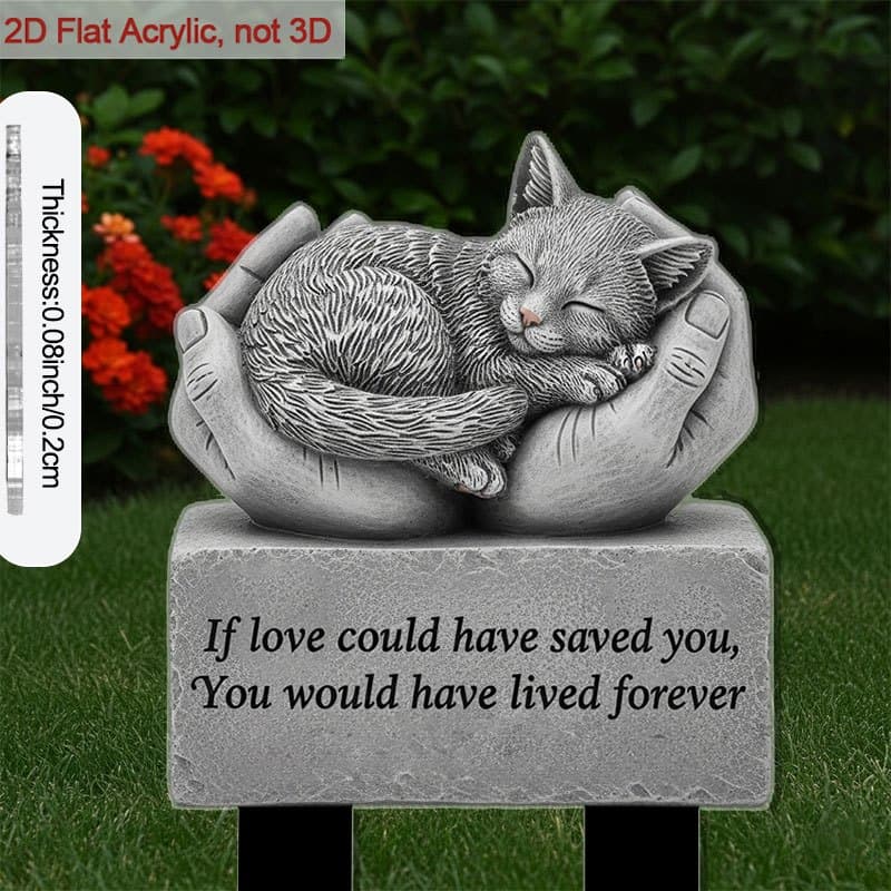 TEMU 1pc 2d Flat Memorial Items For Cemetery With Stakes, 9.06 In Acrylic Commemorative Tribute Stake Cat Sleeping In Cupped Hands Graveside Memorials, Outdoor Tribute Plaques, Sympathy Garden Decor