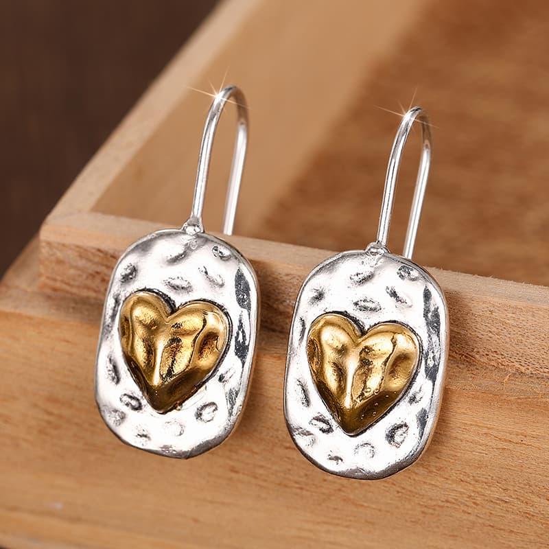 TEMU Bohemian Retro 2 Tone Heart Drop Earrings For Women Daily Party Hook Earrings Jewelry