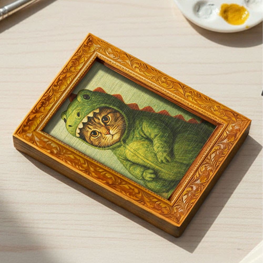 TEMU 1pc Dinosaur Cat Fridge Magnet, Wooden Mini Decorative Painting, Wooden Fridge Magnet, Home Decoration, Kitchen Accessories, Fun Gift, (back Is Full Of Magnet)