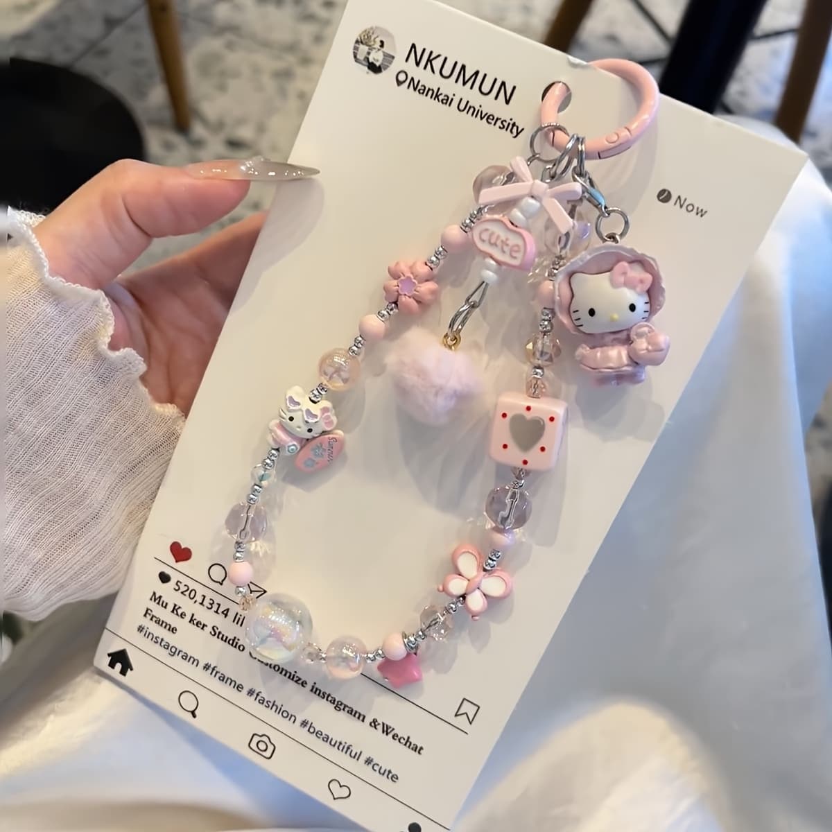 TEMU A Cute Pink Girly-style Phone Charm, Beaded Camera Pendant