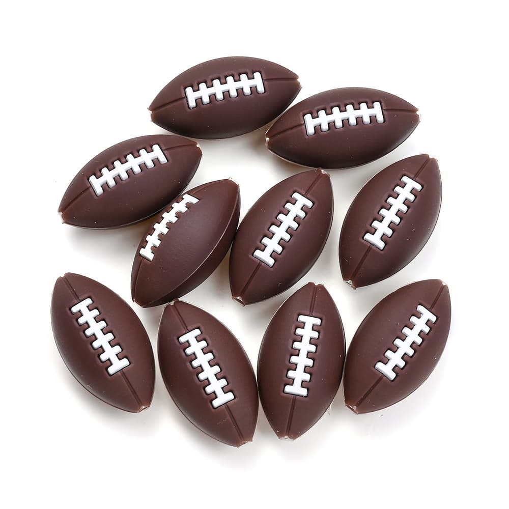 TEMU 6pcs 3d Football Silicone Beads - Vibrant Multi- Ball Charms For Pens, Keychains, Jewelry Making - Durable Decorative Beads With Realistic Texture
