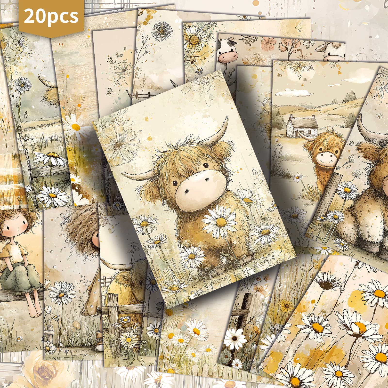 TEMU 20-pack Vintage Farmhouse Country Postcards - 4x6 Inches Junk Journal Paper, Classic Pinup Illustrations, Collectible Decorative Painting Cards For Scrapbooking & Crafting