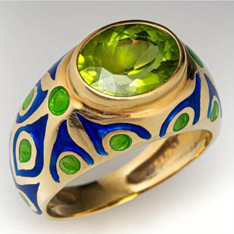 TEMU Elegant Luxury 14k Gold Plated Engagement Ring With Green Cubic Synthetic Cubic Zirconiaia, Romantic Anniversary Engagement Jewelry, Valentine's Day Gift For Her, Wedding Rings |, For Teenager