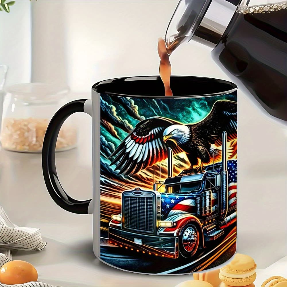 TEMU Ceramic Coffee Cups, Beverage Cup, Water Cup, Printed, Summer, Multi-shaped, Water Cups, Eagle And American Flag Truck Designs, Festival Gifts, Graduation Gifts, Father's Day Gifts, Christmas